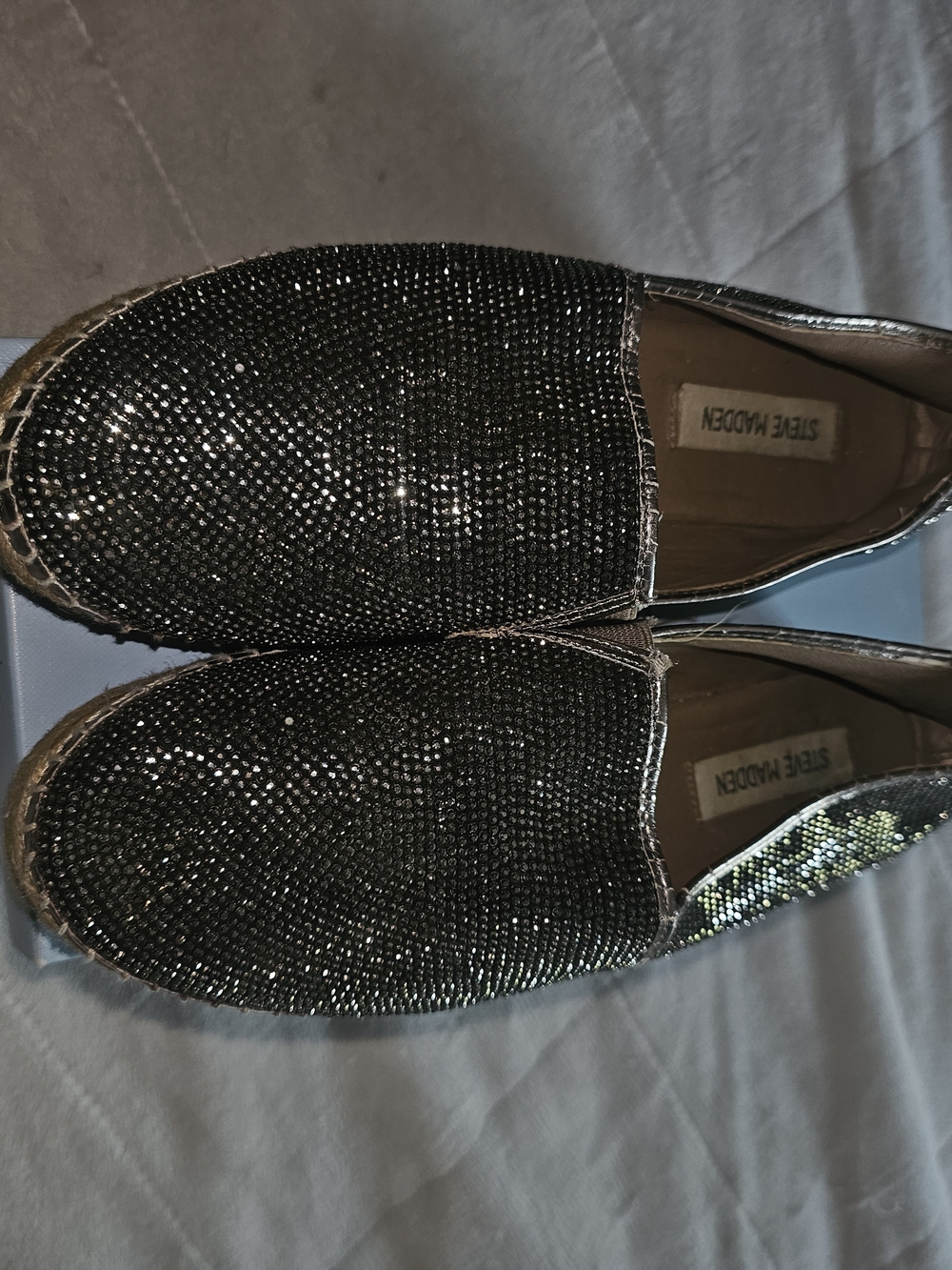 Steve Madden Black Crystal Slip-On Espadrilles